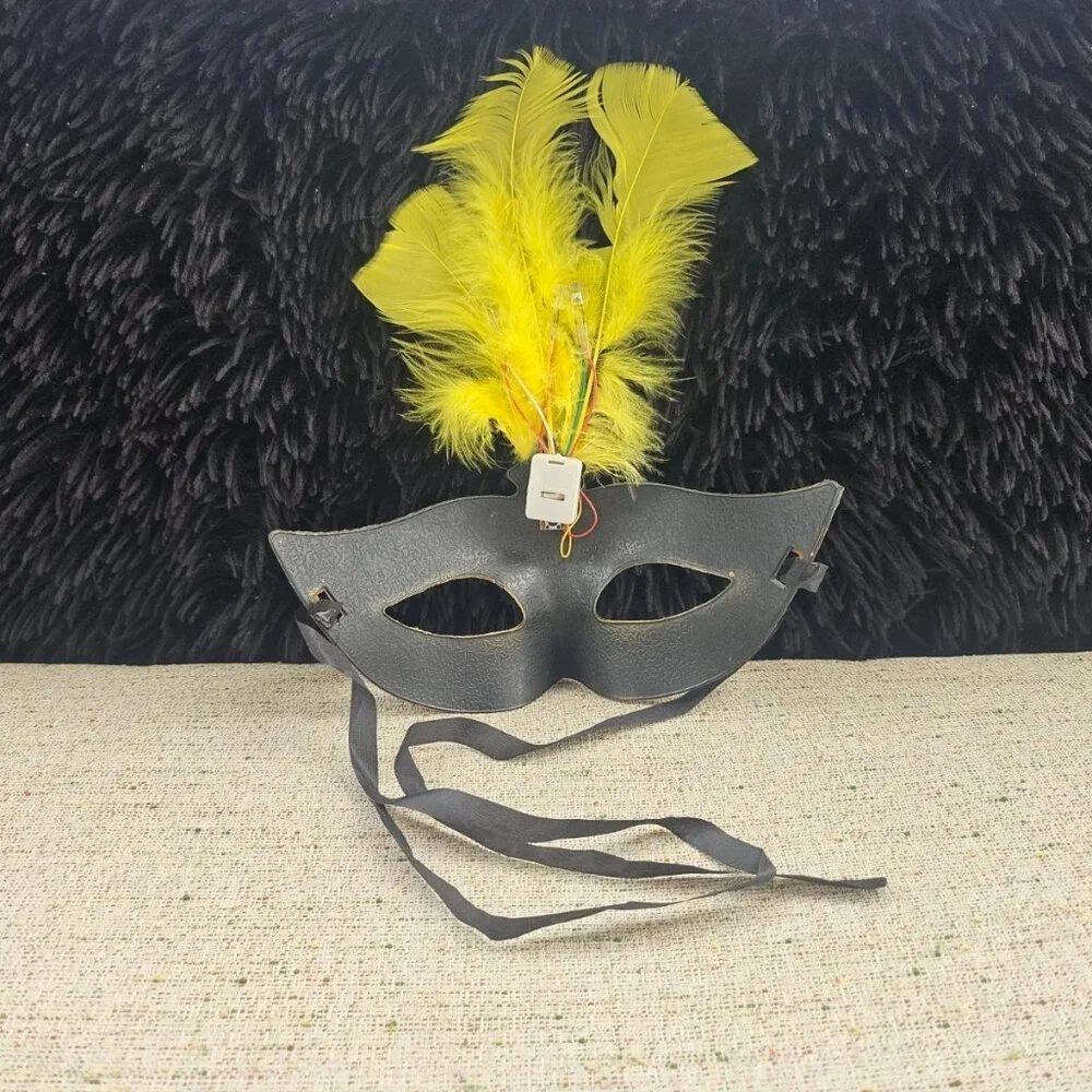 Yellow Faux Feather Mask Party Light Up Face Eye Mask Masquerade Mardi Gras Mask